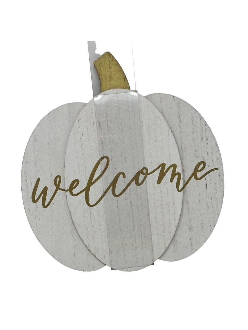 Fall Welcome White Pumpkin Door Wreath Decor 10 inch Home Decor Gold - Picture 1 of 8